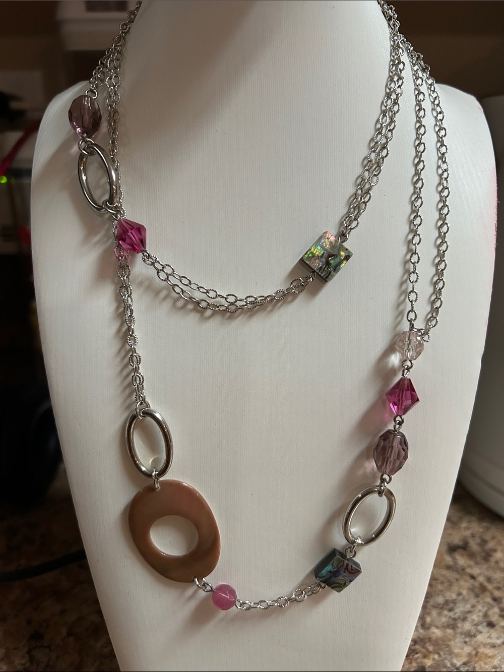 Lia Sophia Abalone, Pink Multi-Bead Layered Necklace